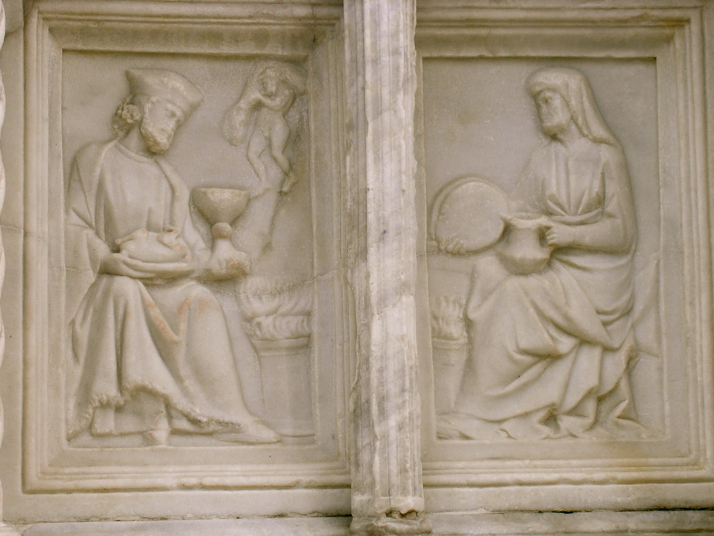 I due coniugi accanto al focolare domestico nel mese di Gennaio. Fontana maggiore di Perugia