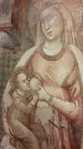 Particolare della Madonna del Latte proveniente dall'abbazia di Sant'Emiliano in Congiuntoli. Pinacoteca Molajoli di Fabriano.