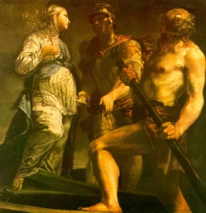 Enea e la Sibilla cumana sono traghettati da Caronte.  Opera di Giuseppe Maria Crespi
